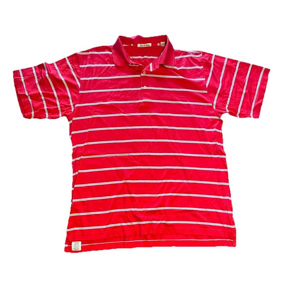 Peter Millar Summer Comfort Men's Large Polo Shirt Cotton Red White Striped Golf - Picture 1 of 10